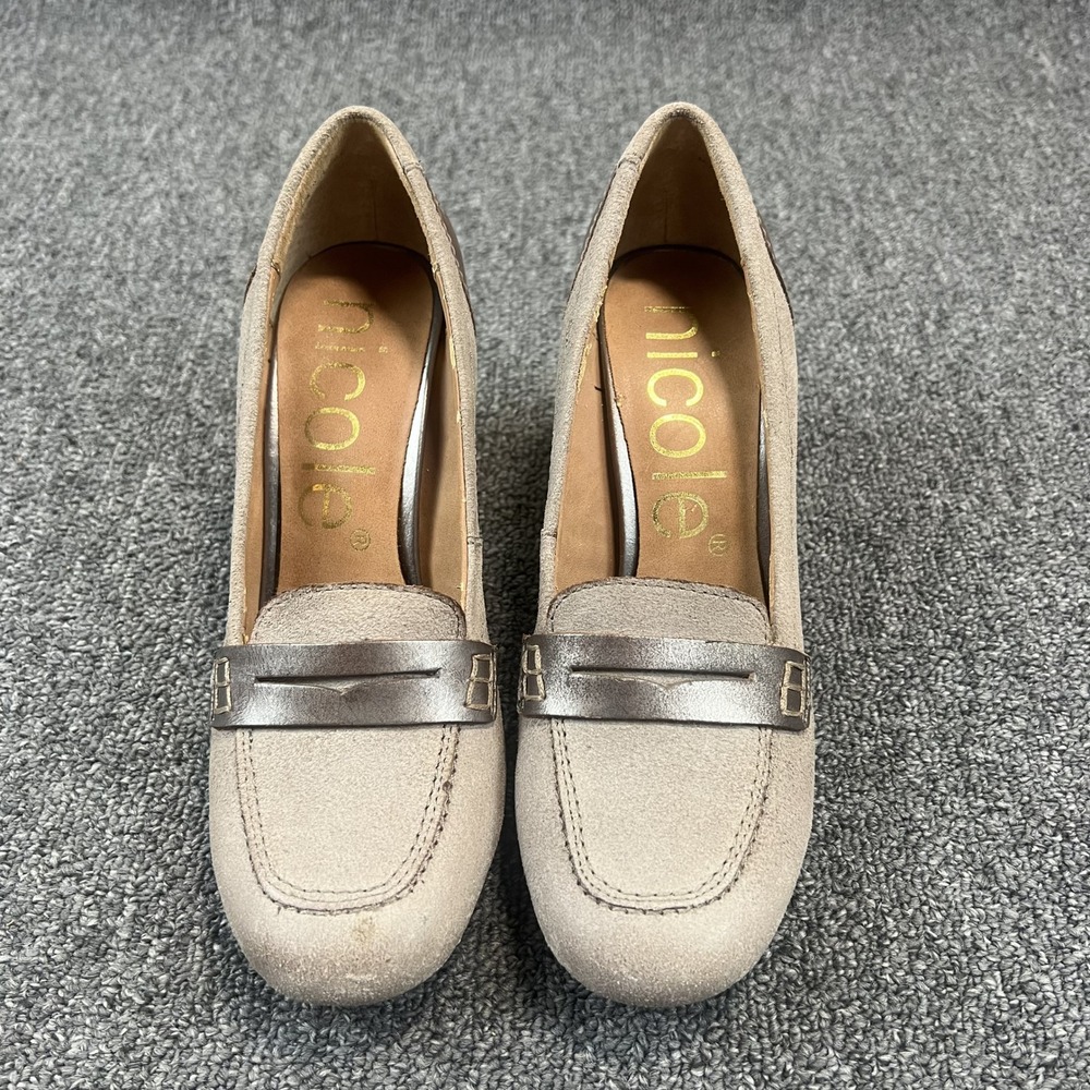 Nicole Gigi Vintage Aesthetic Penny Loafer Block Heel 7M Beige Leather Academic